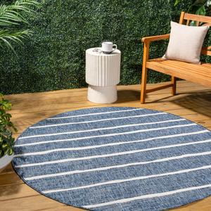 JONATHAN Y Berber Stripe Indoor Outdoor Round Area Rug 3 Ft Blue/Ivory, Colonia for Backyard, Patio, Porch, Easy-Cleaning, High Traffic, Pet-Friendly, Non-Shedding (SMB125C-3R)