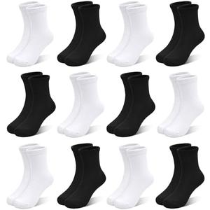 SPTRAMLE Kids Socks 12 Pairs Crew Socks for Toddler Boys Girls 10-14 Years Athletic Mid Cut Socks Multipack Black White