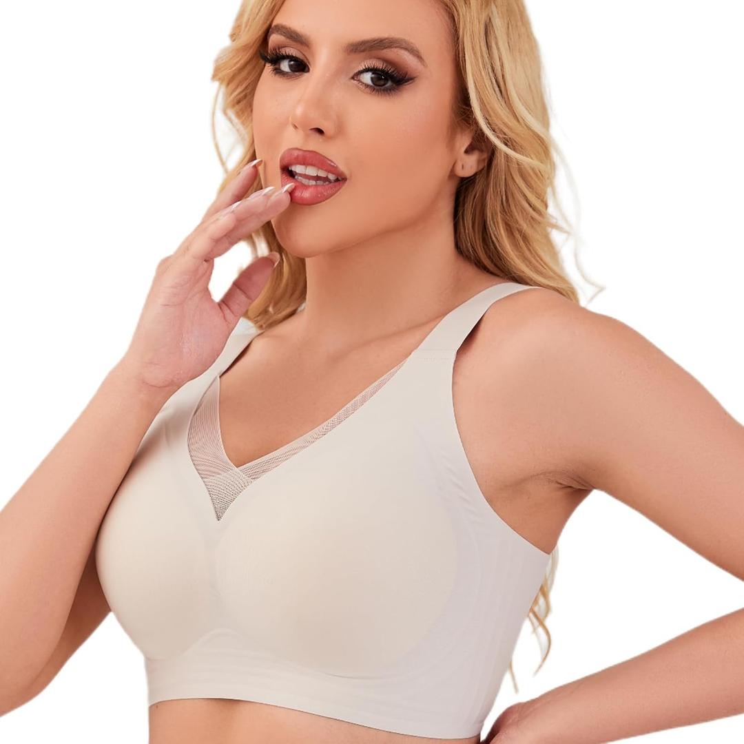 Minimizer Bras for Women Wireless Sports Bras with Support Comfortable Smoothing Everyday Bra (32C-46DD) (40D, Beige)