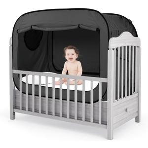 Poray Pop up Baby Privacy Bed Tent Sleeping Crib Tent Cover for Toddler,Blocks 80% Light with Monitor and Fan Pouch Design with Zipper Doors,Breathable Mesh Windows