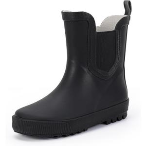 Hehainom Toddler Kids Rain Boots for Girls Boys Waterproof Rainboots Easy-on Light Weight Chelsea Rain Shoes (3 Little Kid, Black)