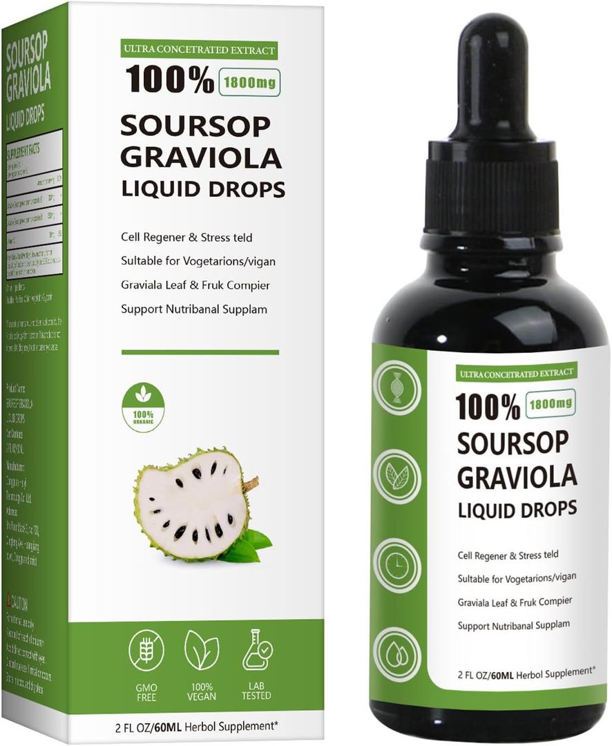 2 P100% Pure Organic Soursop Extract, Organic Soursop Extract, Herbal Goodness, Sugar/Gluten Free (1PCS*60ML)