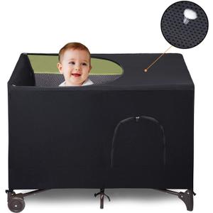 Crib Blackout Cover for Pack N Play - Travel Crib Cover, Breathable Baby Netting Cover/Tent for Indoor or Outdoor Portable Stretchy Blackout Tent, Net Curtains