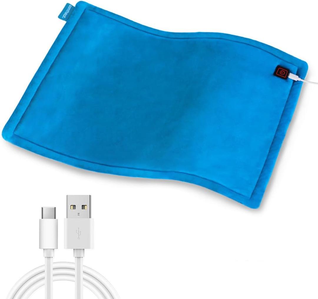 USB Heating Pad, 5V Heated Travel Pads, 3 Heat Settings & Auto Shut Off, Hot Therapy for Pain Relief Abdomen Cramps (16"x 12") (Non-Chargeable) Blue
