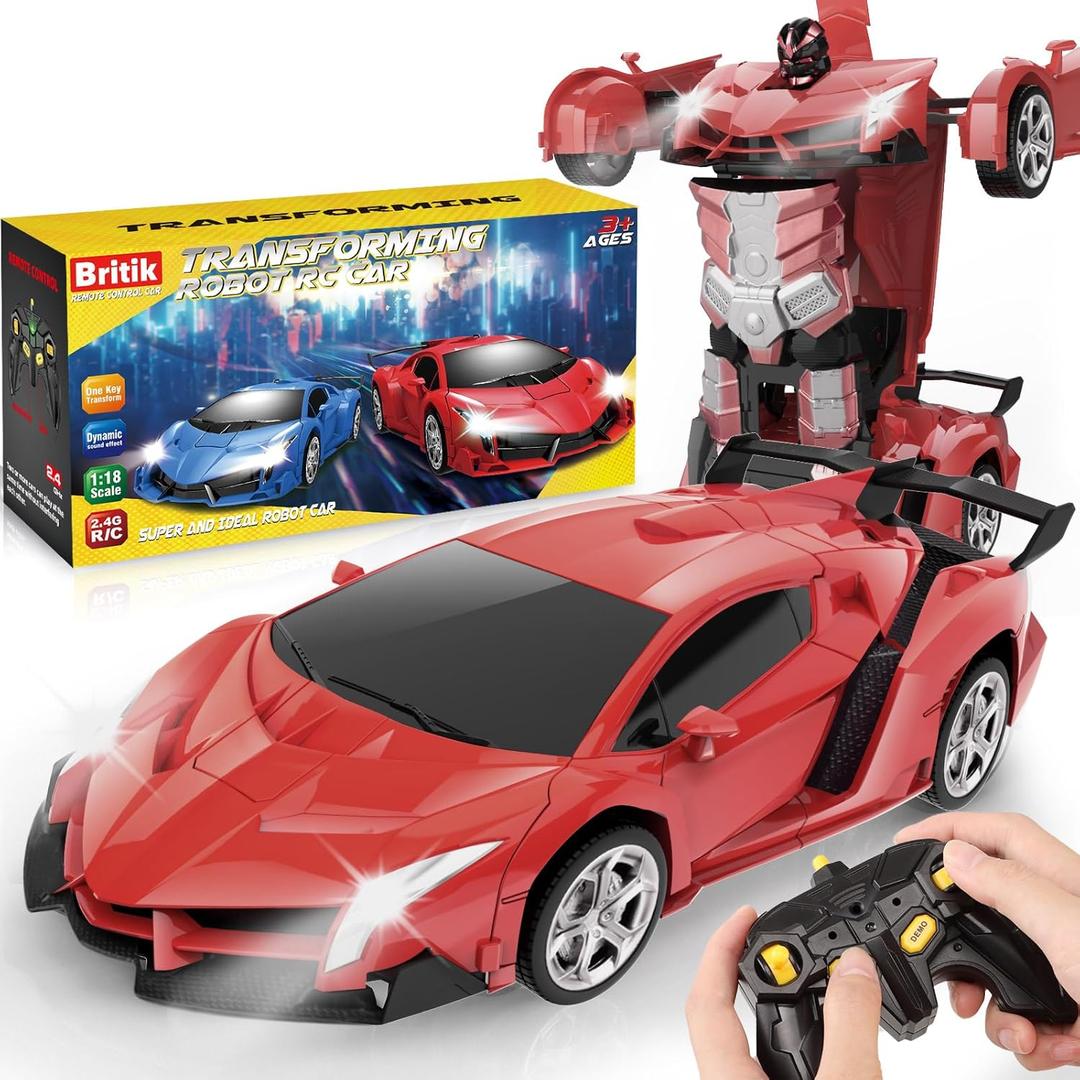 Transform Remote Control Car Toy for Kids 4 5 6 7 8, Remote Control Car for Boys 4-7, Transform Cars for Boys 4-6, Toy Car 5 Year Old Boy, Toys for 3 4 5 6 7 8 9 10 11 12 Years Old Boy (Red)
