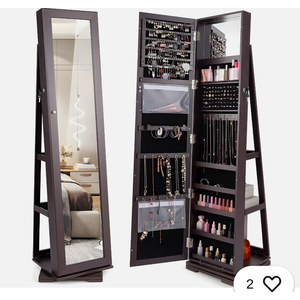 360° Rotatable 2-in-1 Lockable Jewelry Organizer Cabinet With Full-Length Mirror