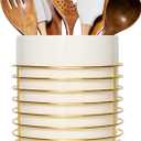 Utensil Holder for Kitchen Counter Large Cooking Utensil Holder,Gold Ring Metal Frame and White Ceramics