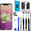 Brinonac for iPhone X Screen Replacement Kit, 5.8" Full HD Retina LCD Display COF Touch Screen Digitizer Assembly Set with Repair Tools, Waterproof Adhesive, Tempered Glass