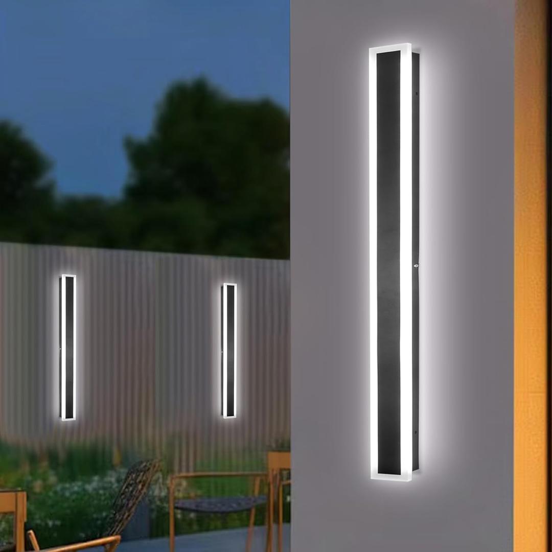 2 Pack 39.4In Outdoor Wall Sconce Black Modern Wall Light Exterior Fixtures for House Dimmable Acrylic Linear Outside Wall Light for Doorway, Stairway, Garage, Patio