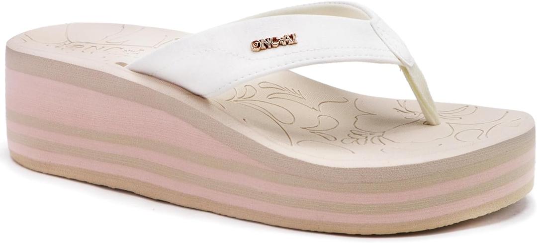 ONCAI Womens Platform Wedge Flip Flops Trendy Dressy Womans Summer Flatform Sandals with Comfortable Walking Outdoor Rubber Soles (7, Off White)