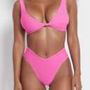 geluboao Bikini Set for Women Solid V Neck Knot Front Push Up High Leg Thong Two Piece Swimsuit (Pink, S)