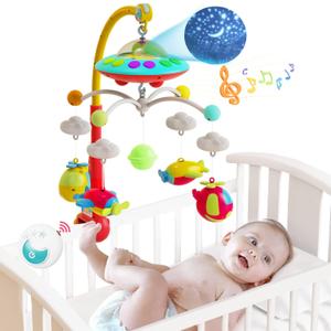 Eners Baby Crib Mobile with Music and Lights, Mobile for Crib with Remote Control, Rotation, Moon and Star Projection, Baby Crib Toys for Boys Girls (Red)
