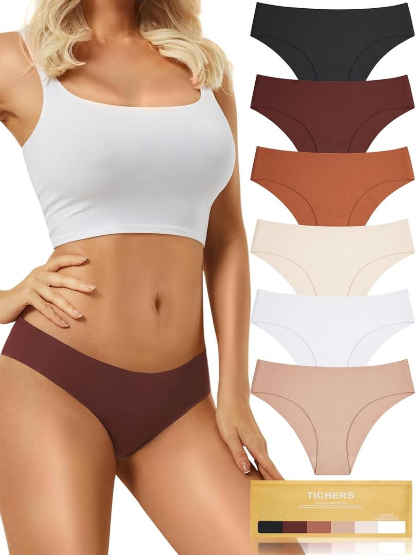 Seamless Women's Underwear - No Show Bikini Panties & Briefs, 6-Pack (Large)