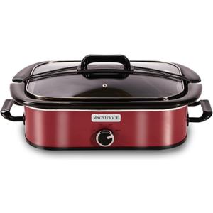 Magnifique 4-Quart Slow Cooker with Casserole Manual Warm Setting - Perfect Kitchen Small Appliance for Family Dinners, Dishwasher Safe Crock, Red