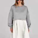 ANRABESS Women Sweatshirts Dress Oversized Long Sleeve Patchwork Casual Loose Pleated Pullover Mini Dress Fall Outfits 2025 (S)