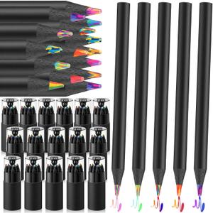 AmazingSpark 192 Pieces 7 Color in 1 Mini Rainbow Pencils Sharpened Black Wooden Colored Pencils Bulk with Tube Sharpener for Coloring Drawing Sketching Artists