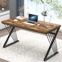 FOLUBAN Home Office Desk, Modern Wood and Metal Computer Desk, Simple Writing Work PC Desks for Bedroom, Industrial Study Gaming Table for Living Room, Rustic Brown, 53 Inch