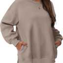 WIHOLL Womens Oversized Sweatshirts Crewneck Long Sleeve Tops Fleece Pullover Fall Fashion Clothes with Pocket (Large, Coffee Grey)