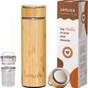 Bamboo Water Bottle Insulated Tea Tumbler for Men Birthday Gift, Women Travel Tea Set with Diffuser for Loose Tea Leaves, Stainless Steel Leak Proof Gift for Mom (15 oz)