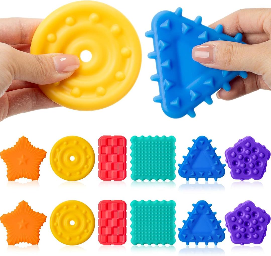 12 Pcs Sensory Worry Stones Textured Anxiety Stones Sensory Tools for Adults Stress Relief Items Autism Gift (Geometric)