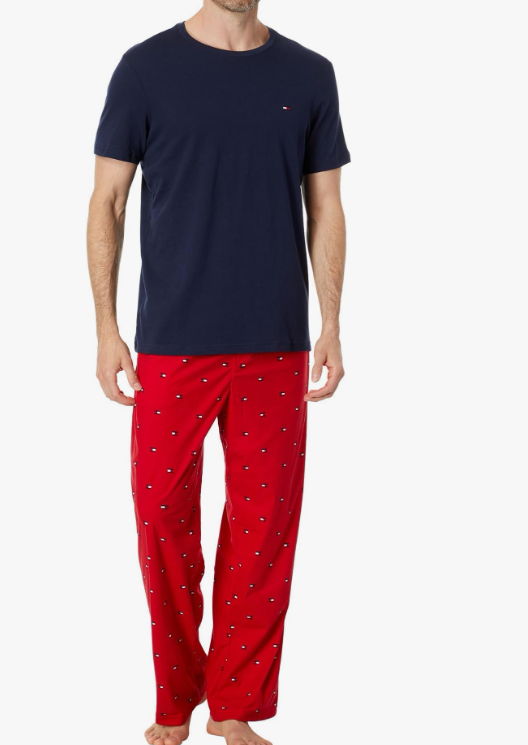 Tommy Hilfiger Men's Cozy Fleece Sleep Set (Large, Black, Buffalo Plaid)
