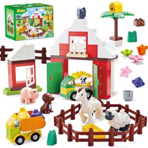 Building Blocks for Toddlers 1-3-5, Farm DIY Big Classic Building Bricks Toys Set for Kids Ages 2-4-5-8 With Barn, Animals, Truck, Compatible With All Major Brands, Gift Toy for 3-5 Boys Girls 74 Pcs