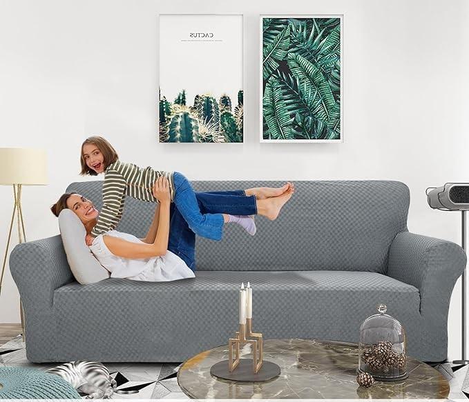 YEMYHOM Couch Cover Latest Jacquard Design High Stretch Sofa Covers for 3 Cushion Couch, Pet Dog Cat Proof Slipcover Non Slip Magic Elastic Furniture Protector (Sofa, Light Gray) (Large (71"-91"))