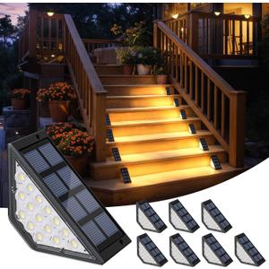 INCX Solar Step Lights for Outside, 8 Pack LED Solar Stair Lights Outdoor Waterproof IP67, Auto On/Off Outdoor Lighting for Front Step, Stair, Deck, Fence, Porch & Patio DecorWarm White