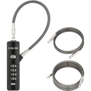 Chain Link Lock, 3 Insterchangeable Multi-Length Cables Zinc Alloy Combination Lock, with 1/5 Inch Locking Cable, Wide Use for Small Bike, Outdoor Fence, Suitcase, Travel Luggage (Black)