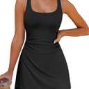 Caracilia Womens Tennis Dress Built in Shorts Square Neck Sleeveless Workout Athletic Mini Skort Dress Golf Summer Outfits (Medium, Black)