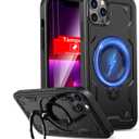 for iPhone 13 Pro Case Magnetic Compatible with MagSafe,with 2 Tempered Glass Screen Protectors,Built-in 360Kickstand Ring,Phone Heavy Duty Protection Military Grade Shockproof Rugged Black