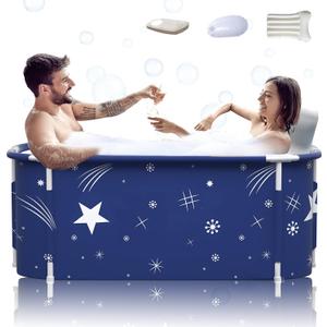 53" Extra Large Portable Foldable Bathtub with Cover for Adult, Family SPA Soaking Tub for Small Bathroom, Thicken Multiple Layer Bathtub with Lid for Shower Stall (53" Stars Style)