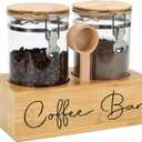 Glass Coffee Canister Set with Bamboo Shelf & Spoon - 2 Airtight Containers (47oz Each) for Coffee Beans, Ground Coffee, Sugar, Flour - Borosilicate Glass & Bamboo Lid with Silicone Seal