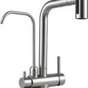 Waterfall Kitchen Faucet with Water Filter,Upgraded Separate Drinking Water 2 Handle Kitchen Faucet with Pull Down Sprayer, Brushed Nickel 3 in 1 Sink Faucets, Without Water Filtration Device