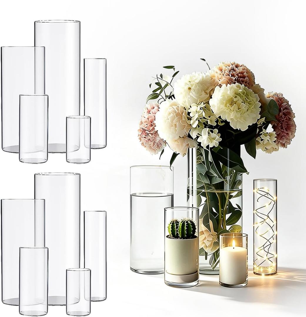 2 x Cylinder Glass Bud Vases Set of 15 Clear Flower Vase for Centerpieces Shelf, Modern Small Vases for Living Room Bedroom Office Home, Decor for Wedding House Warming Party