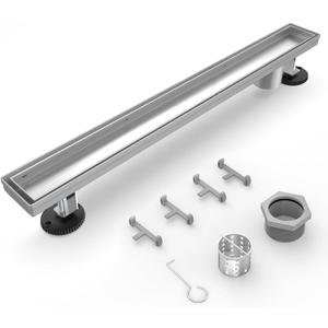 Shower Drain Offset Outlet for Bathroom: 24-Inch Brushed Nickel Linear Shower Drain with Removable Tile Insert Grate - 304 Stainless Steel Shower Floor Drain Side Outlet with Hair Catcher
