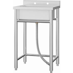 Garvee Stainless Steel Kitchen Sink, 21 x 21 x 33 inches, Built-in Sink with Freestanding Single Basin, Cold and Hot Water Connection, Suitable for Restaurant Kitchen, Bathroom, Laundry Room