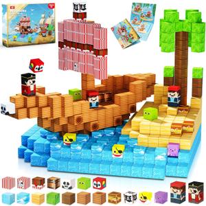 Magnetic Blocks - 100PCS Build Pirate-Ship World Set - Magnetic Building Cube Stacking, STEM Montessori Sensory Toys for Kids Boys Girls Ages 3 4 5 6 7 8 9 10 Easter Birthday Gifts