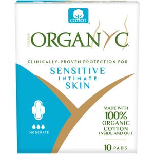 Organyc 100% Certified Organic Cotton Feminine Pads, Moderate Flow, 10 Count