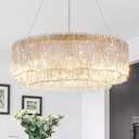 Gold Chandeliers 24Modern Crystal Glass Round Chandelier 10-Light Drum Pendant Ceiling Light Fixtures Luxury 2 Tiers Hanging Chandelier for Dining Room Foyer Living Room Bedroom