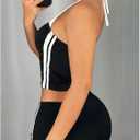 RoseSeek Women's Tie Backless Hollow Halter Top Sleeveless Striped Fitted Crop Tops Summer Y2K Clothes (Black)