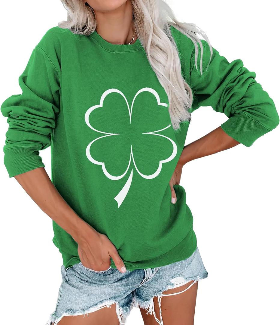 Women's St Patrick's Day Shamrock Sweatshirt Irish Shirts Pullover Top Cute Long Sleeve Holiday Outfit & Gift (Large)