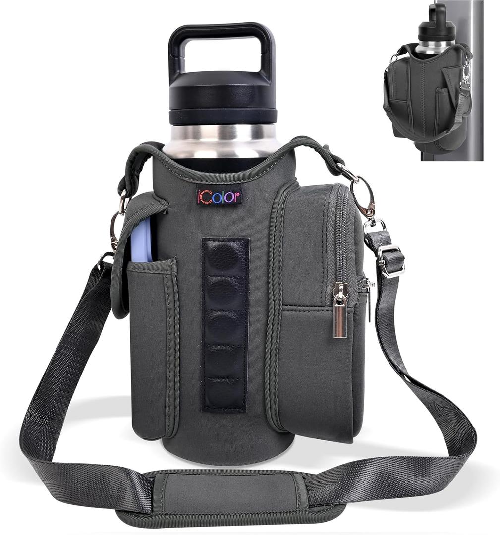 icolor Magnetic Gym Bag Water Bottle Carrier Holder with Phone Pockets & Shoulder Strap,Gym Magnetic Bag 5 Built-in Magnets Gym Accessories Organizer Sling Bottle Bag Pouch Sleeve (Gray)