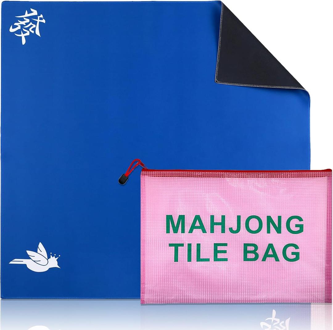 Mahjong Mat for Table with Mahjong Tile Bag, Anti Slip and Noise Reduction Table Cover for Mah jongg, Poker, Card Games, Board Games (Navy, 31.5"*31.5"), 31.5 inches x 31.5 inches x 0.1 inches