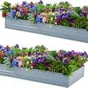 Meberam 2 Pack 6x3x1FT Galvanized Raised Garden Bed Kit, Outdoor Metal Planter Box for Vegetables, Bottomless Rectangular Gardening Bed with Support Rods, Tool-Free Assembly, Gray