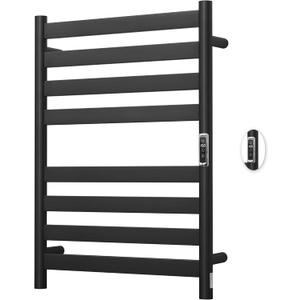 Heated Wall Mounted Electric Towel Warmer Rack,Timer & Temperature Control, 8 Bar Stainless Steel Towel Heater for Bathroom (Black, 8 Bars)