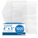 Small Zip Top Storage Bag - 5x5 Inches, Thick Zipper, Reclosable, Mini Poly Plastic, Save for Nails, Screws, Food, Tools (PACK 100)