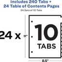 Avery 10 Tab Dividers for 3 Ring Binders, Customizable Table of Contents, Multicolor Tabs, 24 Sets (11169)