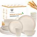 Wheat Straw Dishes Set for 4, Dinnerware Sets 16 piece, Unbreakable Plates, Bowls, Cups Sets for Kitchen Parties Camping RV - Beige