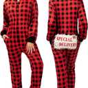 Giggling Getup Women Christmas Plaid Pajamas Outfit, Christmas Adult Flannel Pajamas Women Red (Medium)